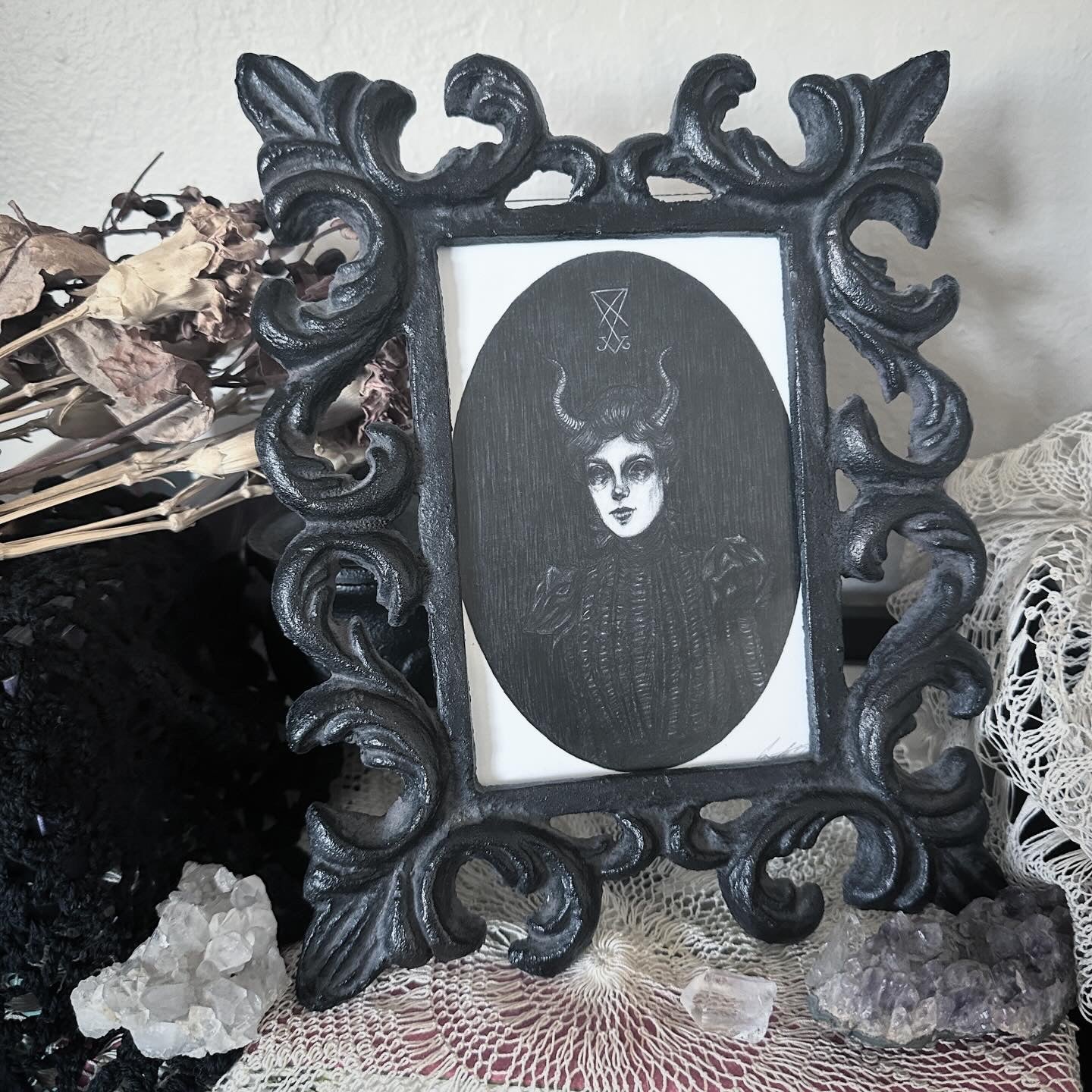 Lady Lucifer in Vintage Cast Iron Frame – Caitlin McCarthy Art